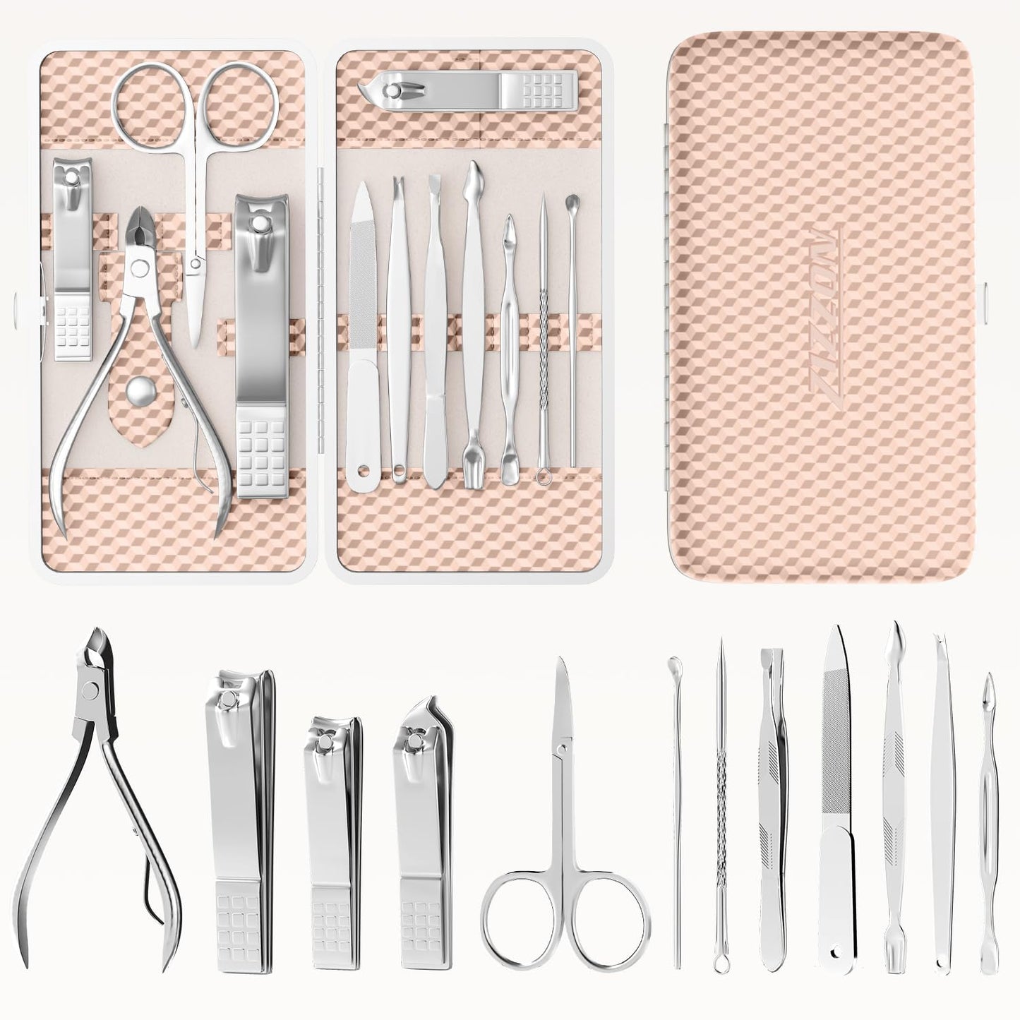 ZIZZON Professional Nail Care Kit - Manicure Grooming Set with Travel Case | Elegant Rose Gold Finish