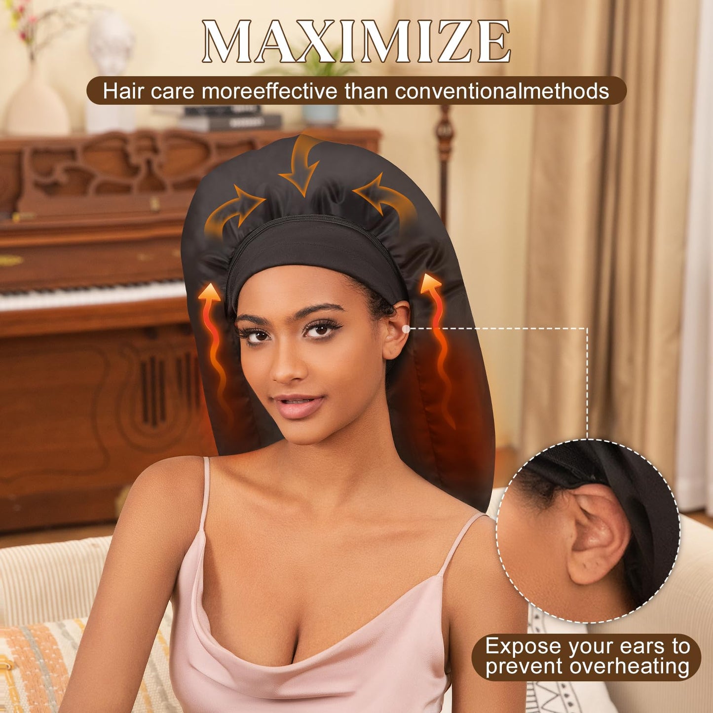 Amzpic Thermal Hair Steamer Cap for Deep Conditioning | 10-Level Fast Heating 3 Timer Settings Portable Electric Heat Cap for Natural Black Hair Home Hair Spa Treatment, Solid Black