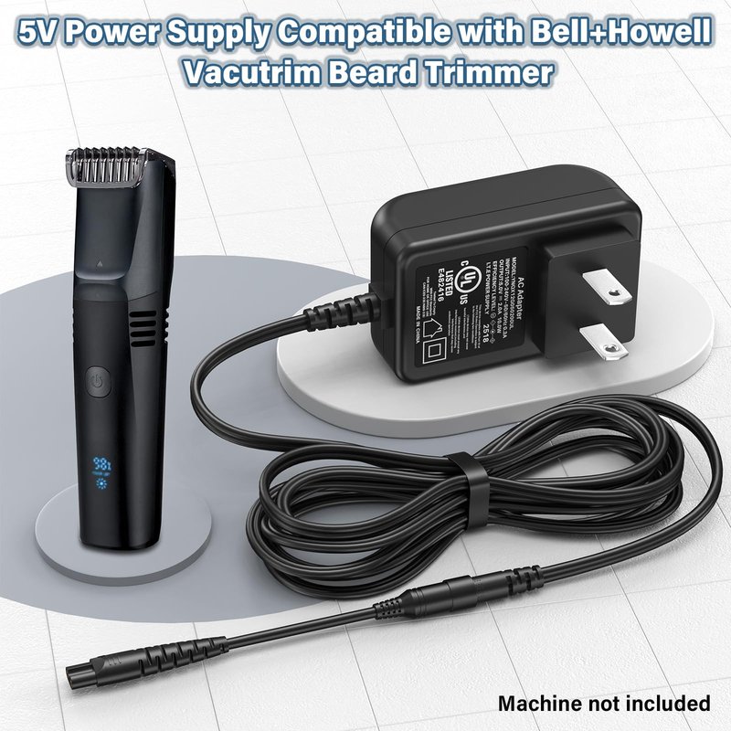 5V 2A Trimmer Charger Replacement Compatible with Bell and Howell Vacutrim Beard Trimmer, Power Cord AC Adapter for Bell+Howell Vacutrim Professional Beard Trimmer Shaver Charging Plug Cable DC5V 5VDC