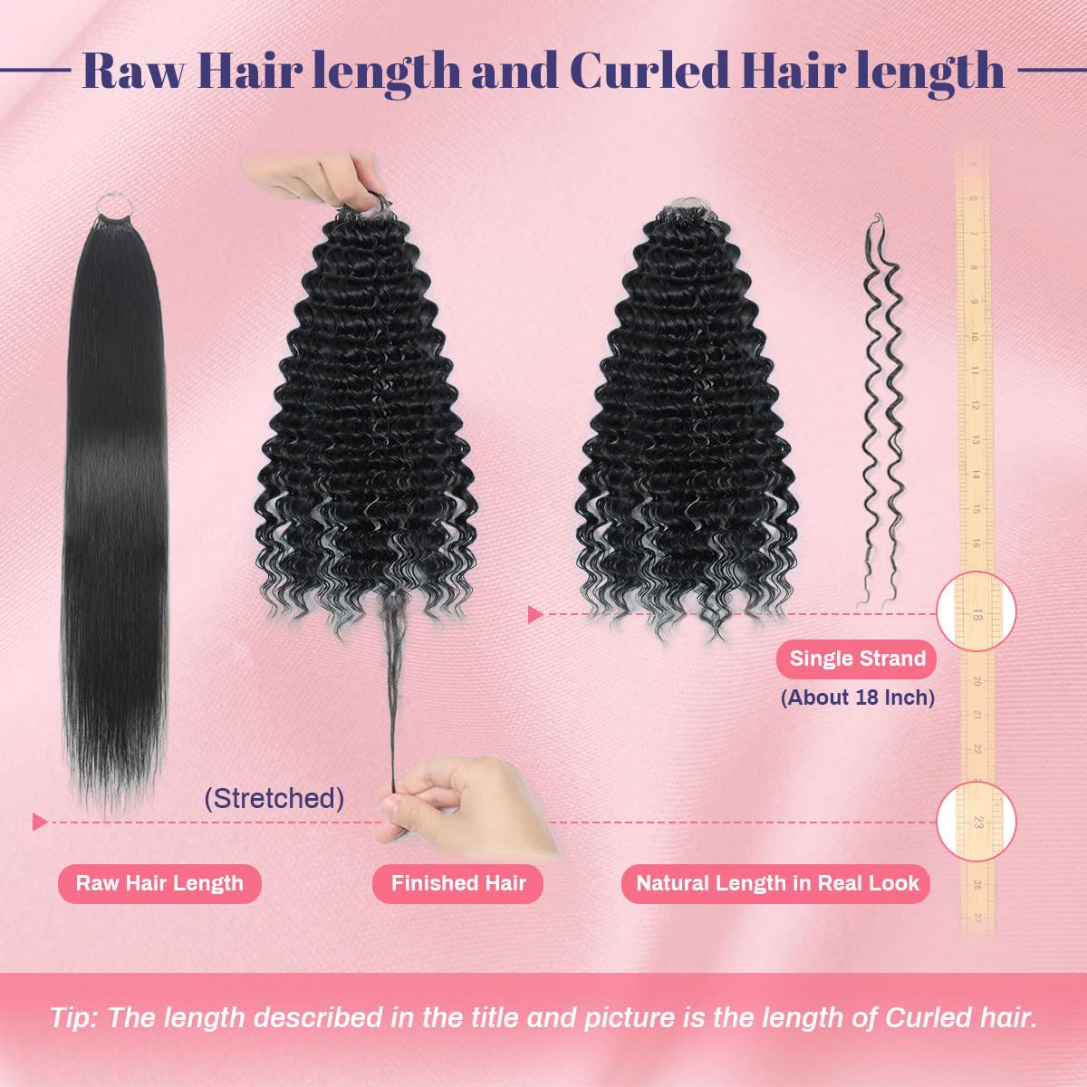 Aooffut Feather Crochet Hair Extensions for Women 18 Inch 100 Strands Miracle Knots Hair Pre-Separated Invisible Human Hair Blend Synthetic Curly Deep Wave Crochet Hair(100strands Black)