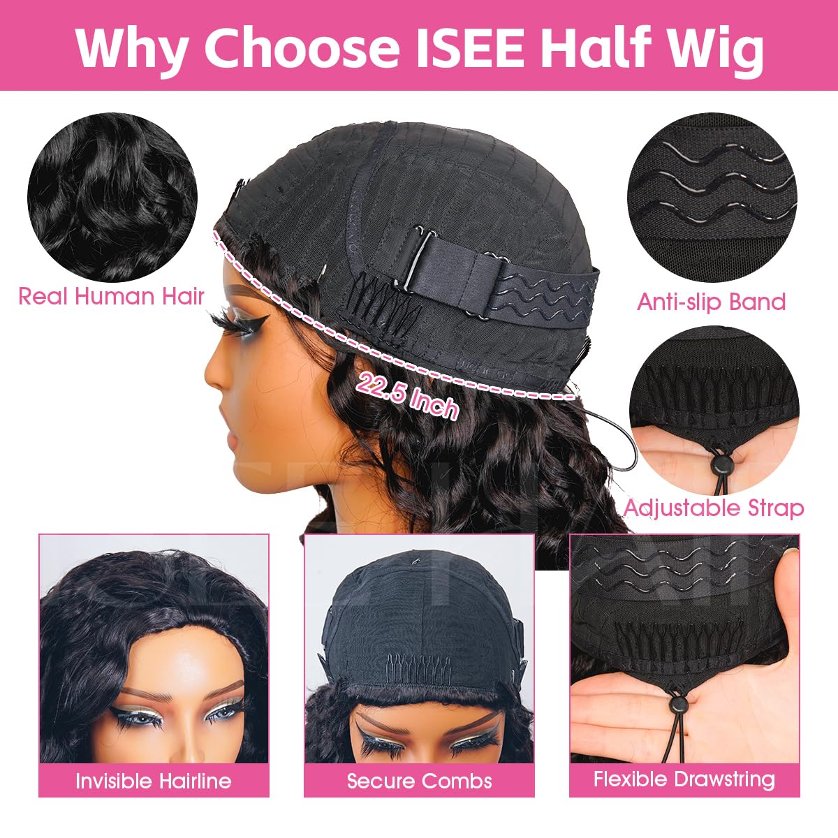 Loose Deep Wave Half Wig - 180% Density Human Hair | Beginner-Friendly 18 Inch Clip-In Wig