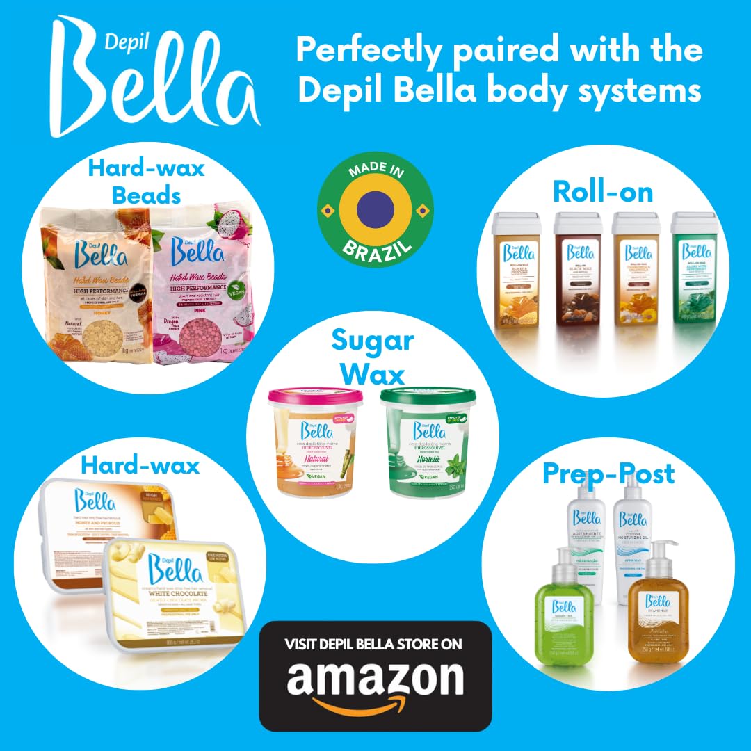 Depil Bella Brazilian Roll-On Chamomile and Calendula Depilatory Wax | Body Waxing, Hair Removal Wax-Cartridge | For Men and Women | Home Self Waxing | Sensitive Skin | Painless (6 PACK+ ADD)