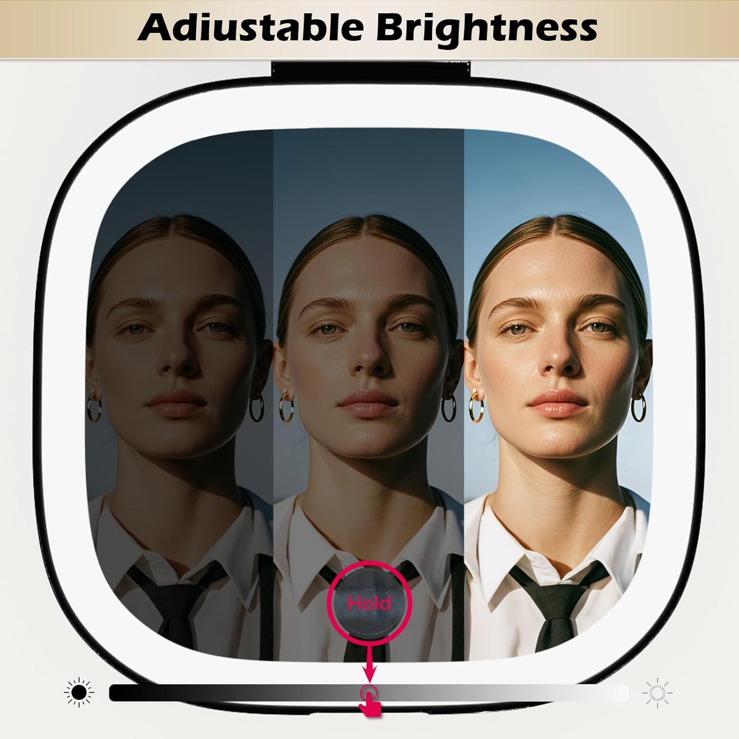 Lighted Travel Mirror - Adjustable Brightness, 1X/10X Magnification | Mini Dimmable Design for Handbag & Pocket (Black)