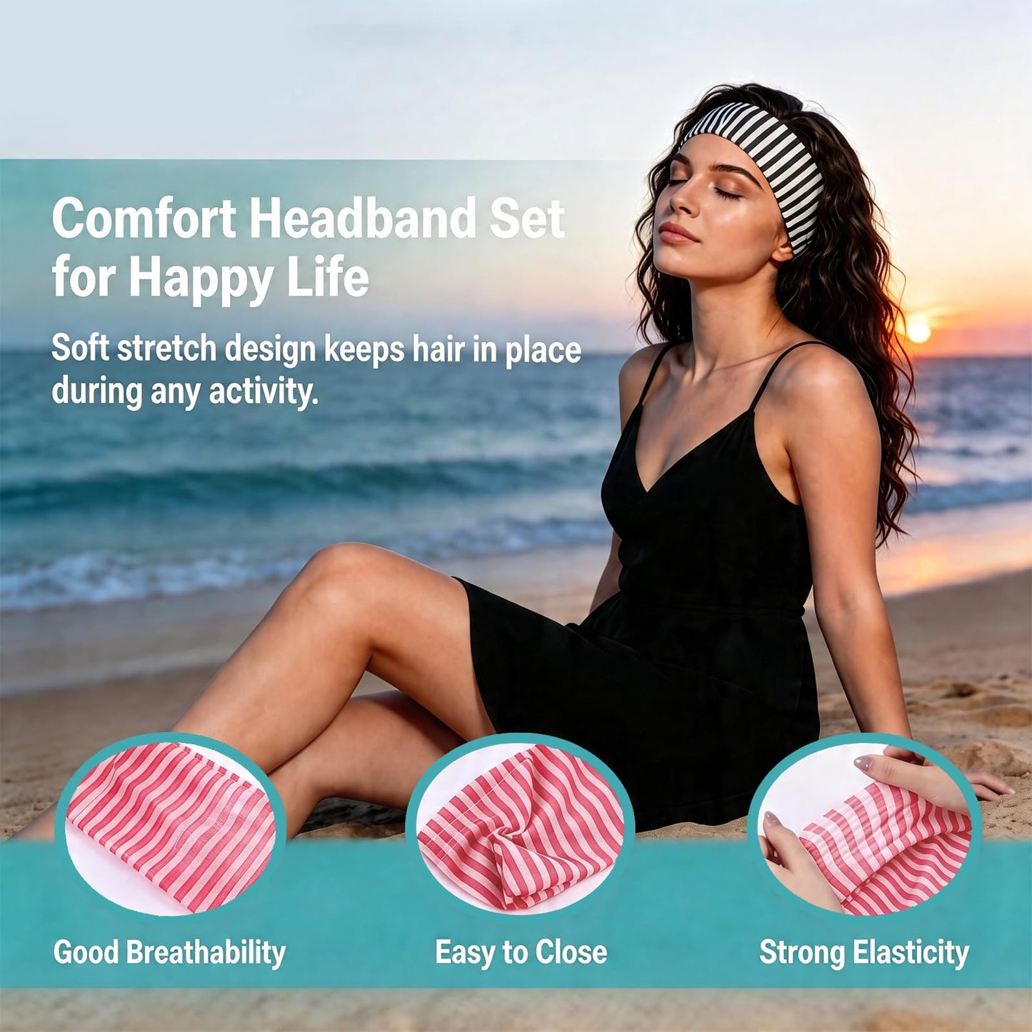 Aoiafrk 4PCS Striped Headband, Wide Headbands Non Slip Elastic Stretchy Bandanas for Workout Yoga Running, Fashion Hair Accessories for Women