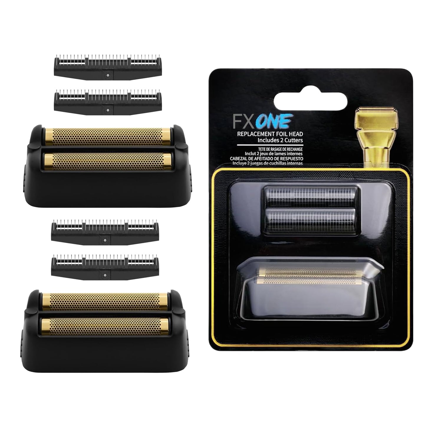 FXONE Shaver Replacement Foil and Cutter Compatible with BaBylissPRO FXONE Double Foil Stick Shaver,FX79RF2G Hypoallergenic Extra-close Shaver Replacement Head (Black/2 Packs)