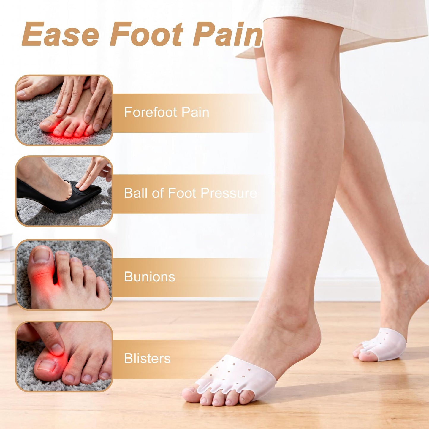 VOCOSTE 2Pair Silicone Toe Separators for Women & Men, Bunion Corrector Toe Sleeves, Breathable and Soft, Improve Foot Support for Daily Wear, Transparent
