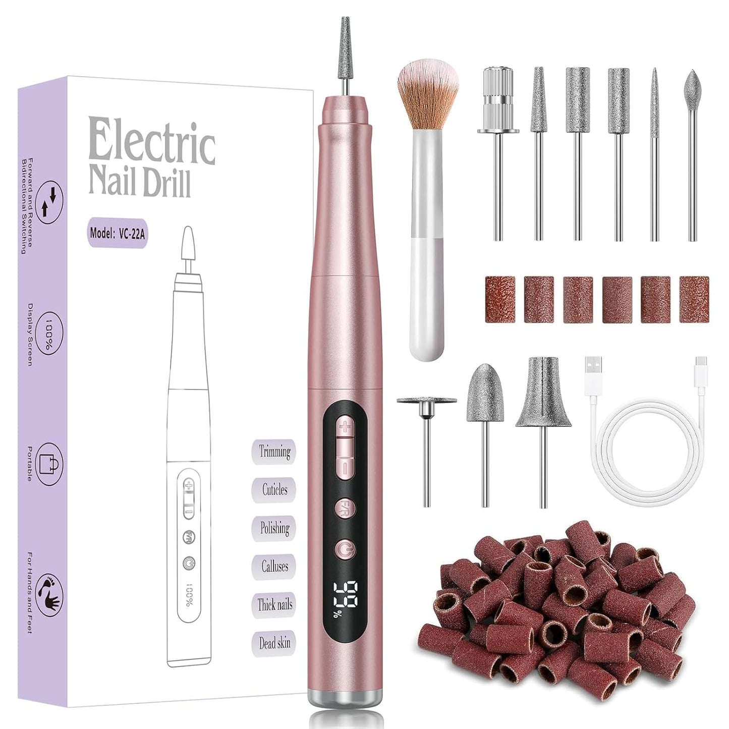 Cordless Nail Drill - 35000RPM Electric Nail File for Acrylic Gel Nails | Rechargeable Manicure Pedicure Kit with LCD Display - Green