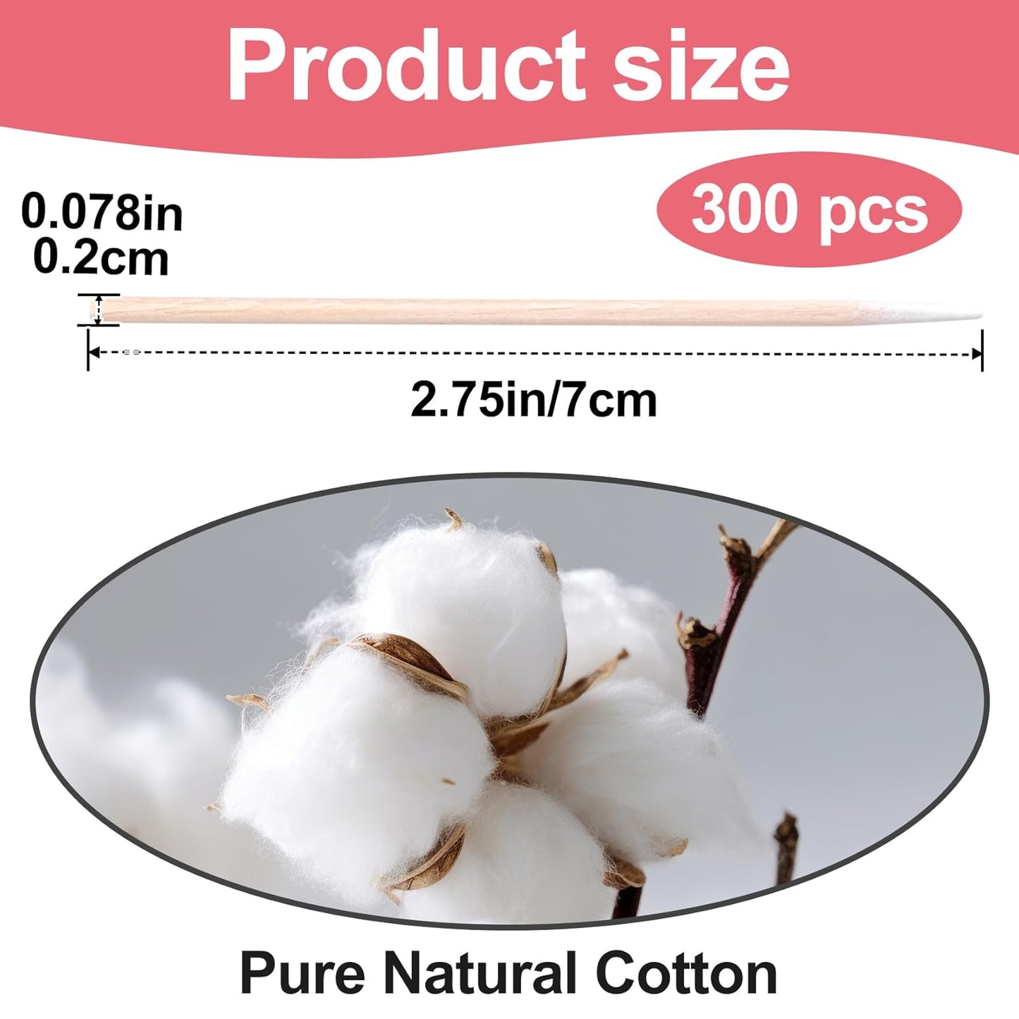 Pointed Cotton Swabs - 300 Pcs Precision Tip Makeup Correction | 2.75 Inch Wooden Sticks