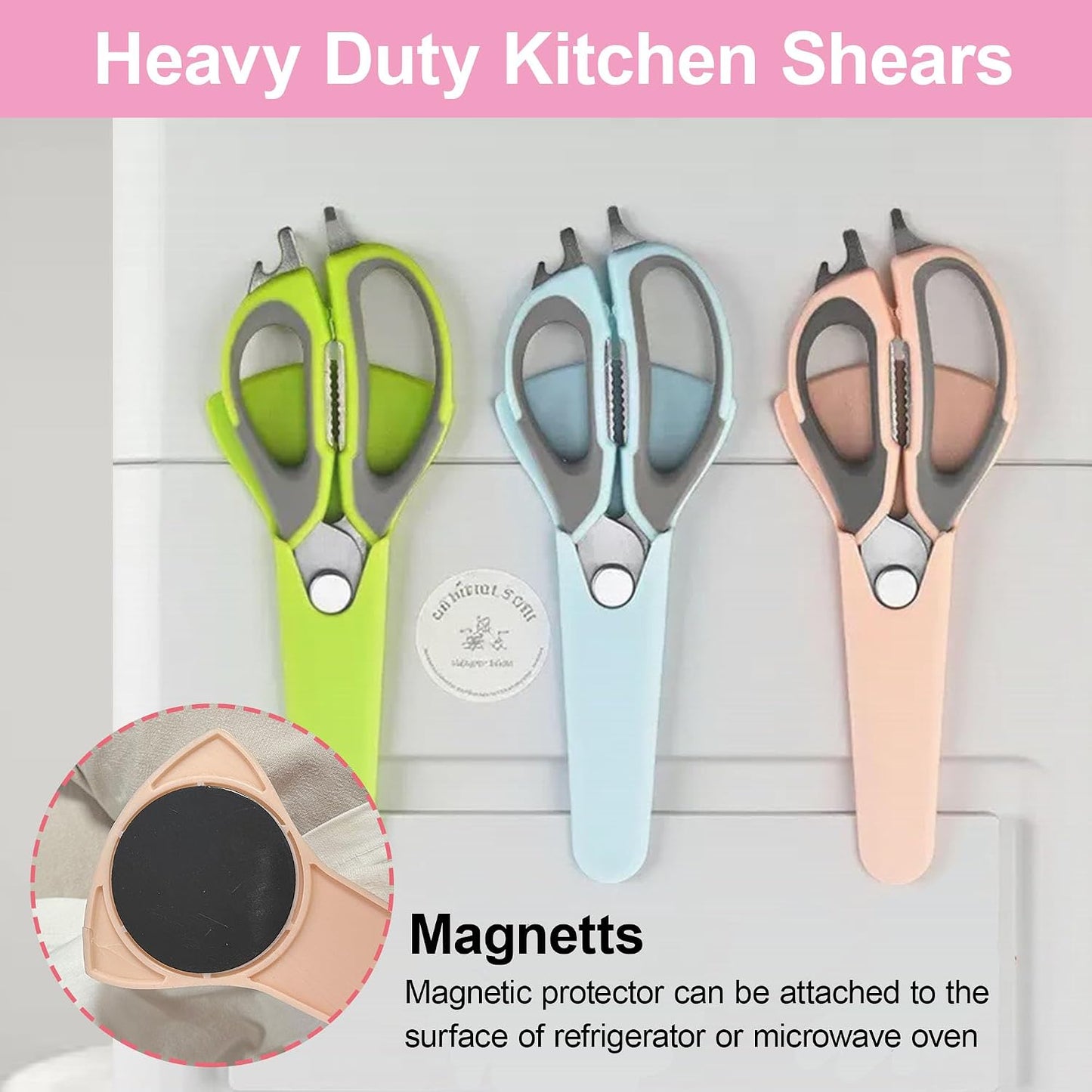 Heavy Duty Kitchen Shears - Dishwasher Safe Stainless Steel Scissors for Meat, BBQ & Cooking | Pink