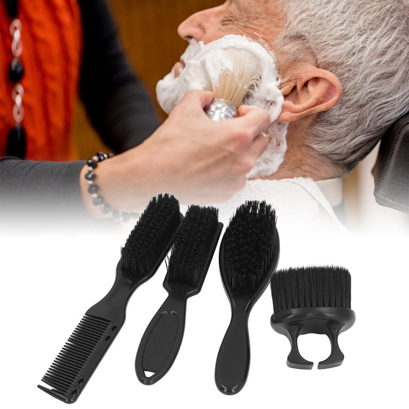 ZJchao 4pcs Men Beard Brush Set, Reinforced Nylon Hair Beard Styling Brush Set Ergonomic Handle Comb Brush Men Beard Brush Kit Beard Grooming Tools for Home and Barbershop