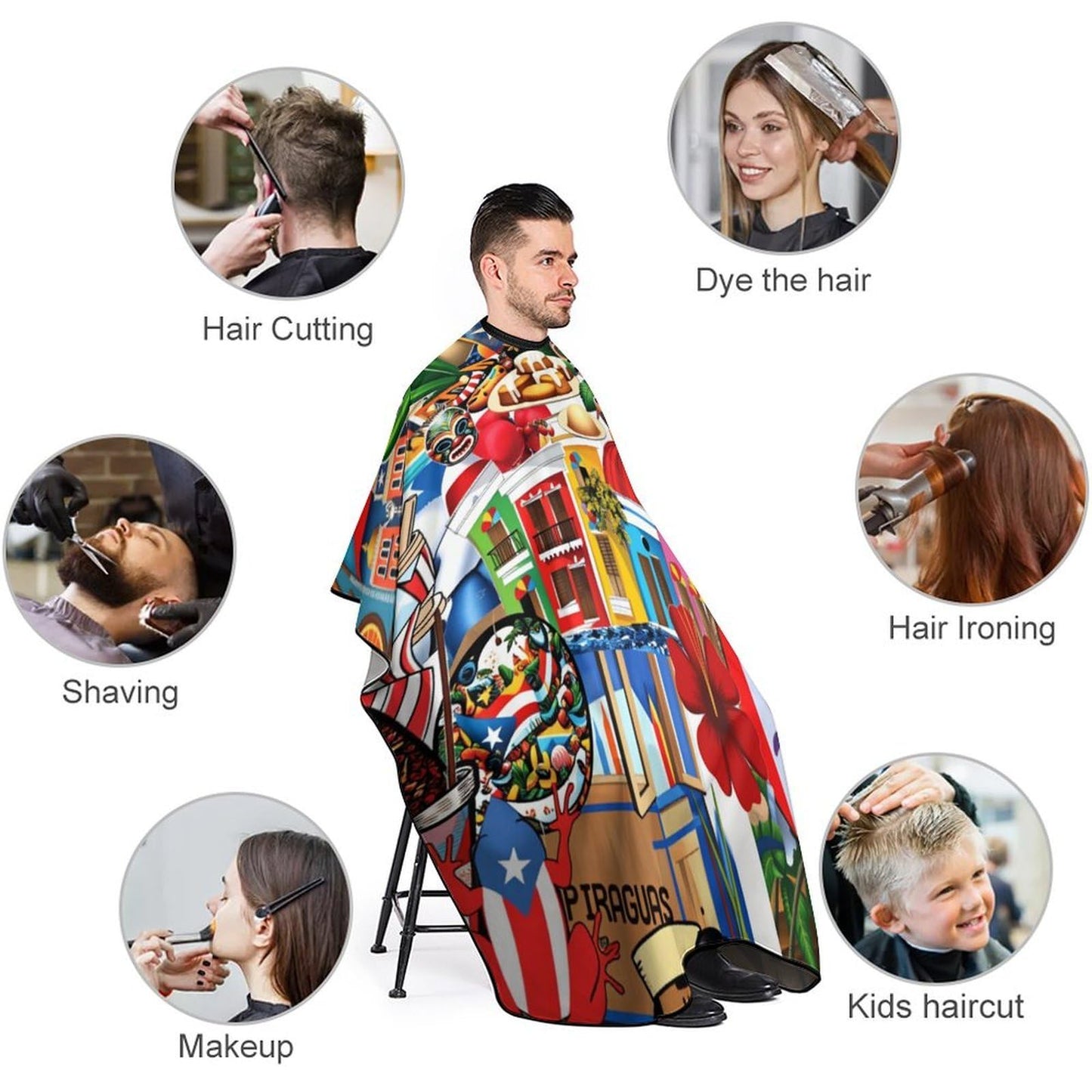 PGDFHGF Puerto Rico Culture Adult Barber Apron for Men Women, Soft Durable Hairdressing Cape with Adjustable Snap Closure for Home Use Barbershops Salons