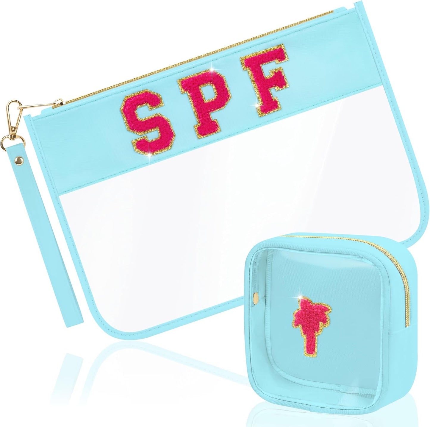 Softball Gifts Makeup Bag - 2 Pcs Clear PVC Organizer Pouch | Waterproof Travel Toiletry Bag for Women