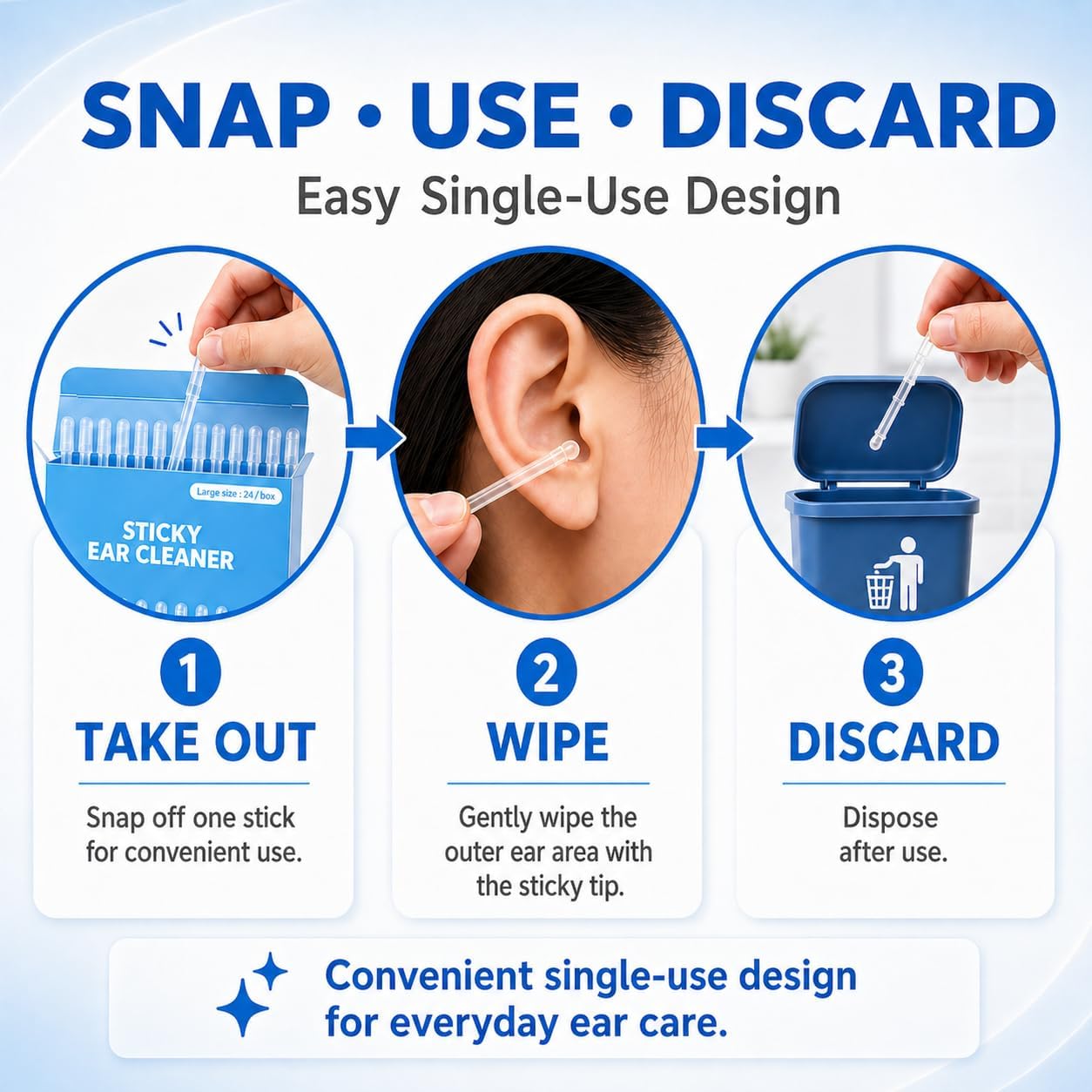 Reusable Sticky Ear Cleaning Sticks - 48 Pcs Gentle Adhesive Ear Wax Picks | Soft Rubber Heads for All Ages