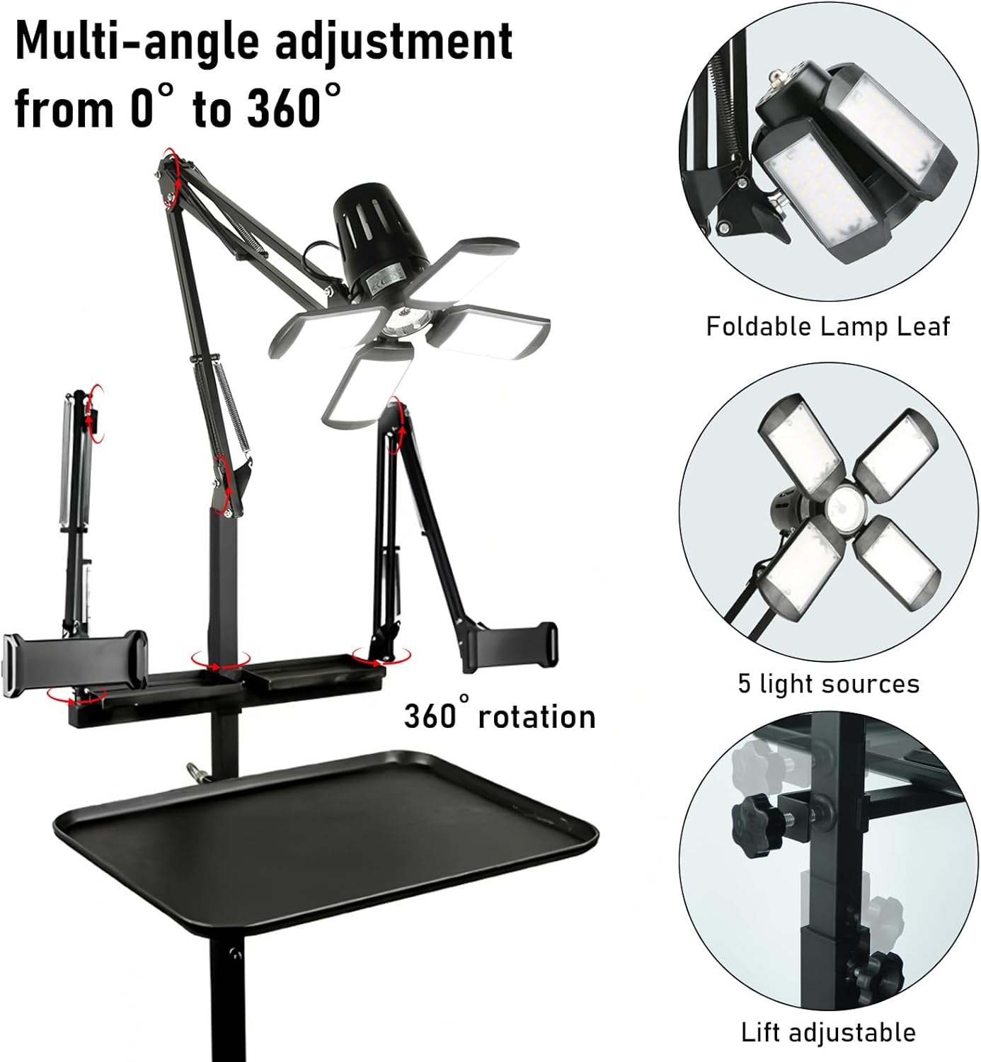 Tattoo Workstation - Multifunctional Tattoo Tray Cart with Light & Wheels | Mobile Phone & Tablet Holder, Magnetic Ink Tray