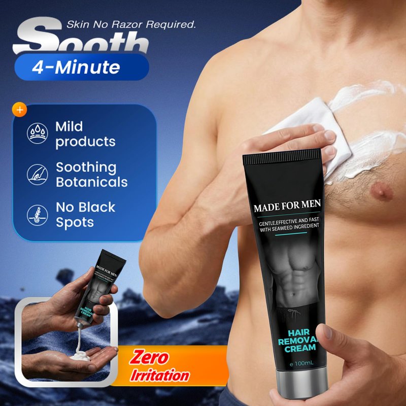 Painless Hair Removal Cream for Men, Intimate & Body Depilatory Cream for Male Grooming, Quick Hair Dissolving, Moisturizing Soothing Formula, 100ml (2)