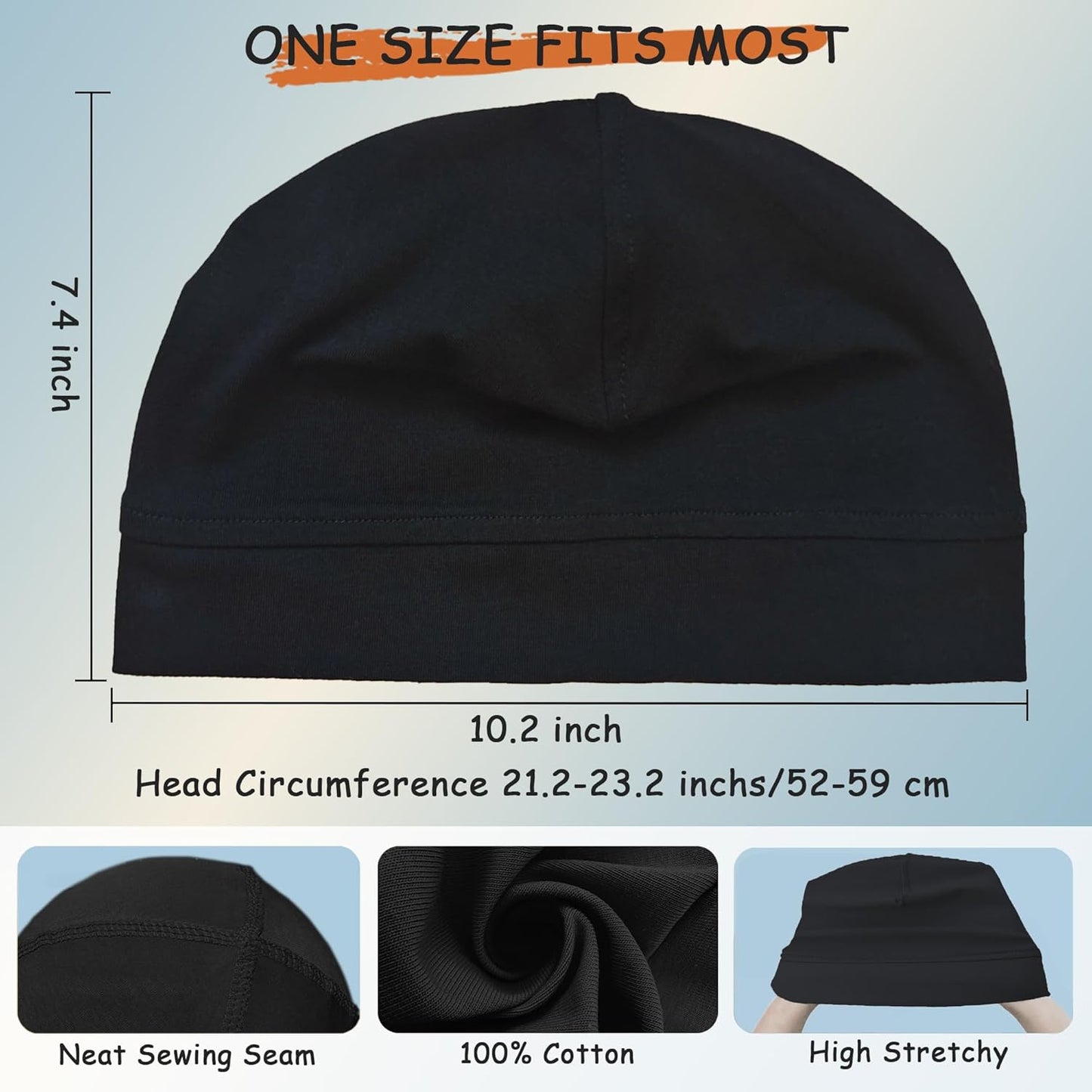 Cotton Skull Cap - Lightweight Beanie for Men & Women | 2-Pack Breathable Helmet Liner & Sleep Hats
