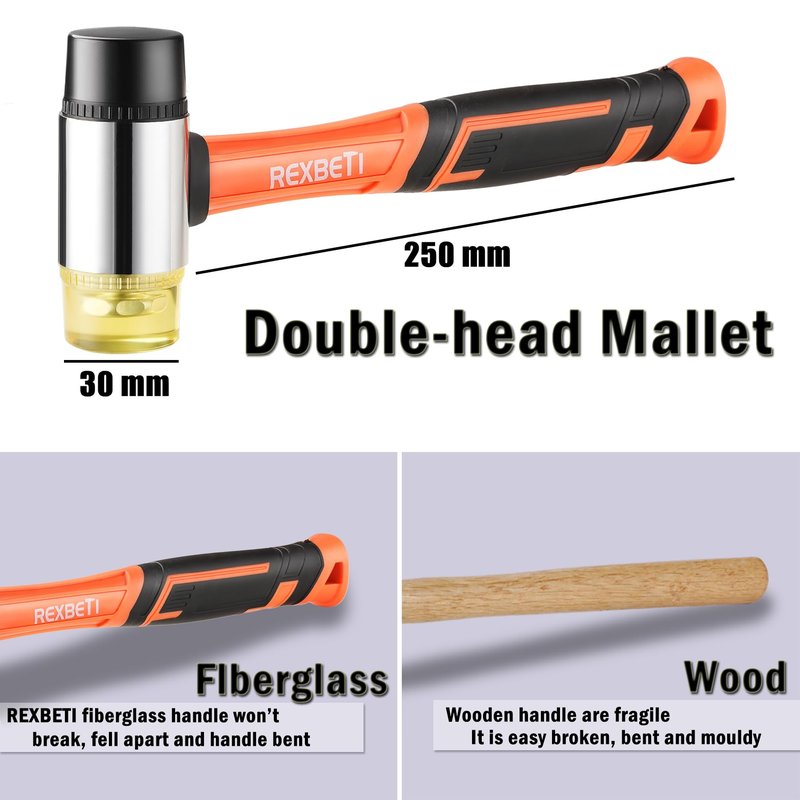 REXBETI 43-Piece Upgraded Laminate Flooring Tools, Wood Flooring Installation Kit, Solid Tapping Block with Handle, Durable Pull Bar, Diameter 1 3/8" Reinforced Double-Faced Mallet, 40 Spacers