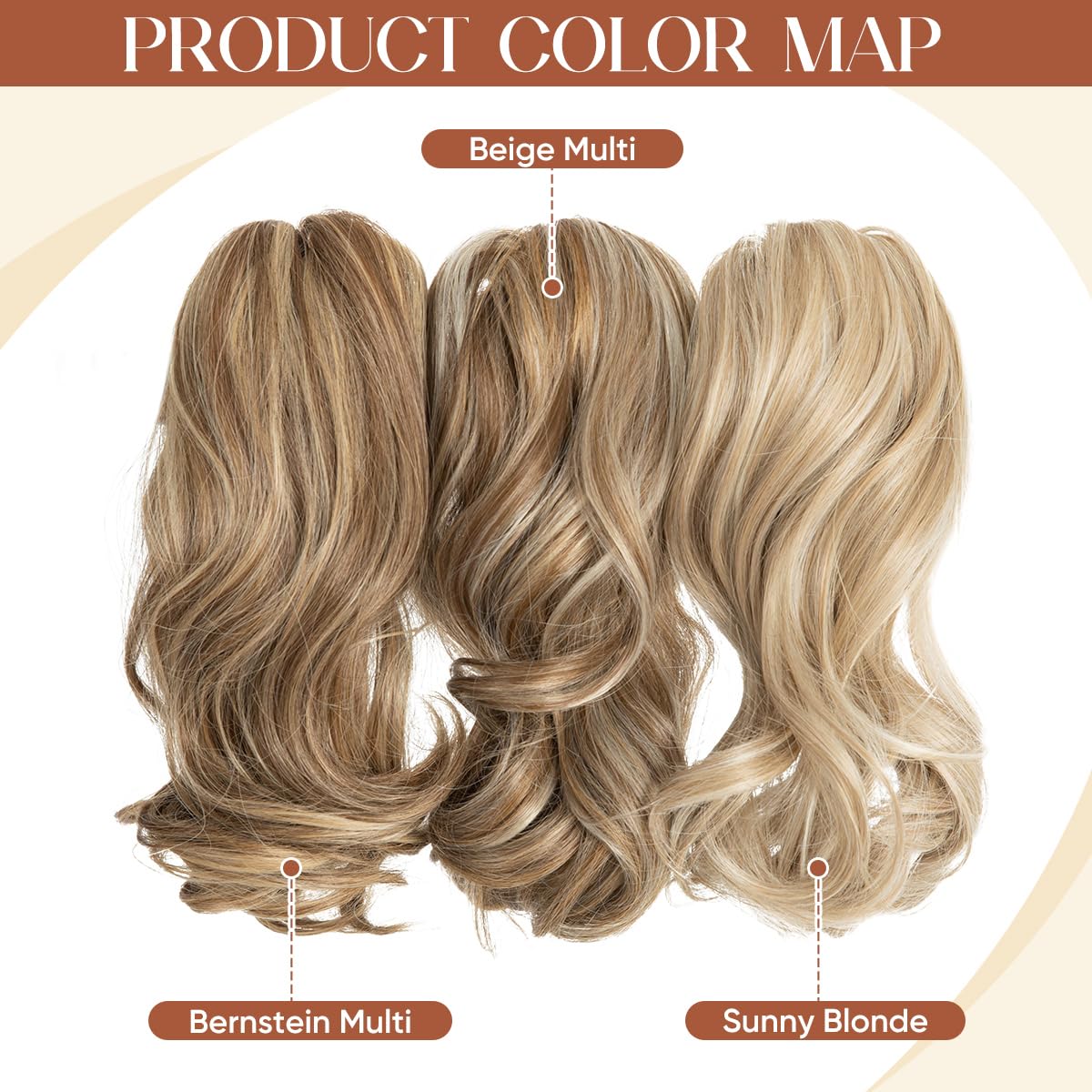 Ponytail Extensions - Wavy Curly Claw Clip Hairpieces for Women | 12" & 14" Beige Multi Set