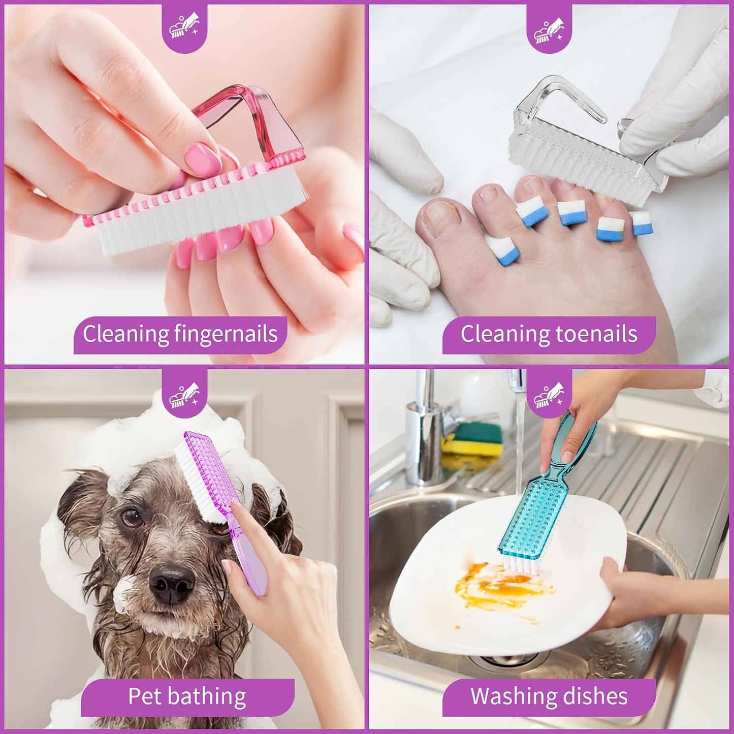 Nail Brushes for Cleaning Fingernails - Handle Grip Scrubber Kit | 8-Pack Manicure & Pedicure Tools for Men & Women