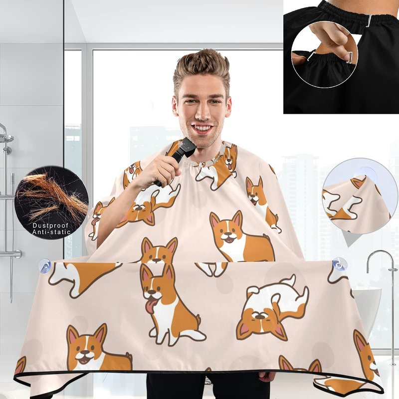 Visesunny Barber Cape - Corgi Dog Cartoon Animal Polyester Hair Cutting Salon Apron - Anti-Static, Water-Resistant Haircut Shaving Cloth Beard Bib