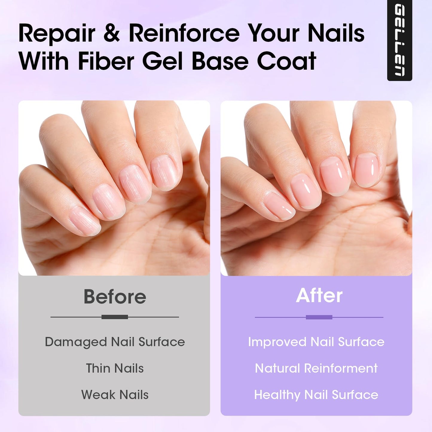 GELLEN Gel Base Coat Nail Polish- 15ml No Wipe Base Coat Gel Polish，Fiber Glass Nail Strengthener for Repair Broken Damaged Thin Weak Nails