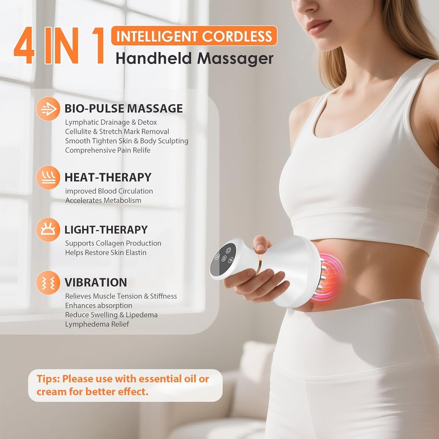 ZOVLO Lymphatic Drainage Massager, Anti Cellulite Massage Tool & Body Sculpting Machine, 4-in-1 Microcurrent, Red Light, Heat & Vibration, 21 Heads for Legs Arms & Belly, Helps Reduce Stretch Marks