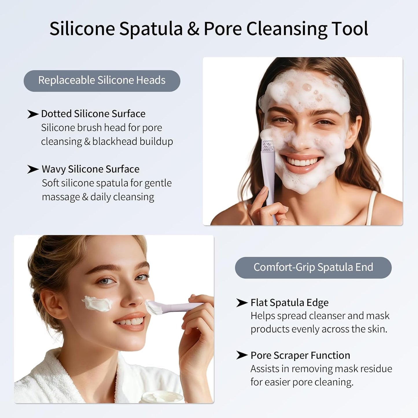 Blackhead Remover Tool - Stainless Steel Face Scraper for Deep Cleansing | 3-in-1 Skin Care Tool with Mask Applicator & Silicone Heads (Purple)