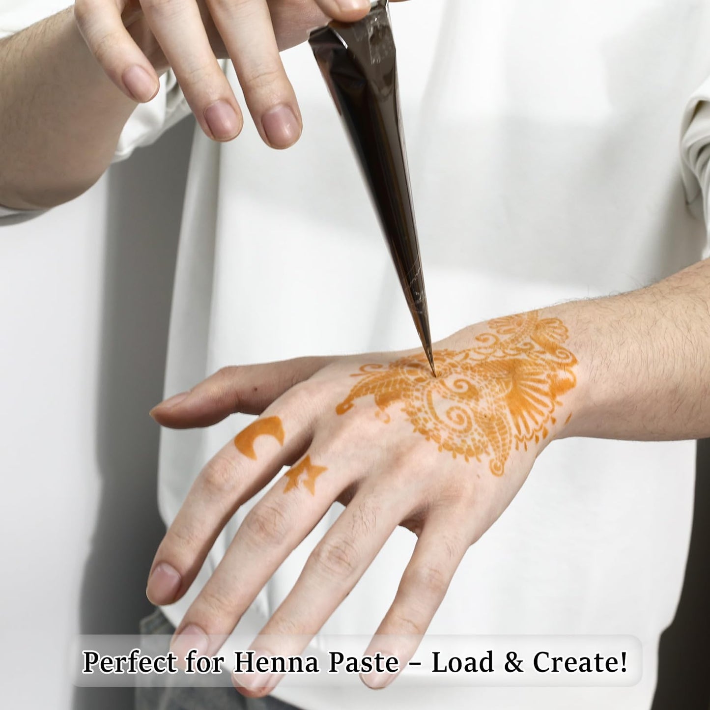 25Pcs Empty Henna Cones with 10 Caps|Precision 0.1mm Tip-Pre-Rolled Cellophane Applicator for Henna Paste, Jagua Gel, Icing Piping Bags, Fine Tip Paint Applicator -Mehendi Drawing|Beginners & Artists