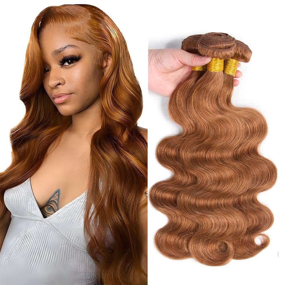 30 32 34 Inch Color #30 Body Wave Bundle Light Brown Bundles Human Hair 3 Bundles 8A Peruvian Virgin Hair Color #30 Bundle Soft Hair Extensions