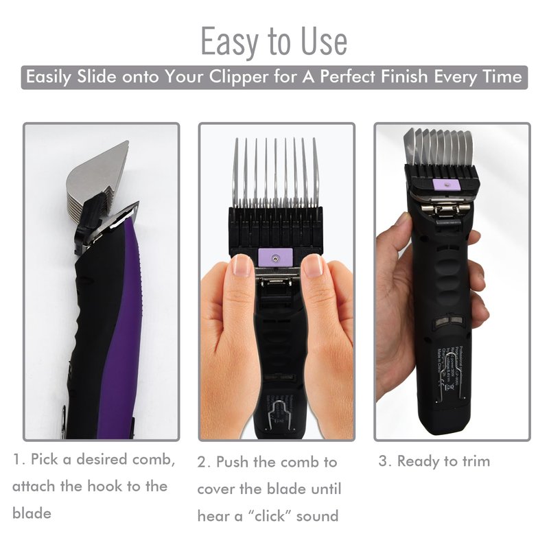 Professional A5-Style Animal Clipper Stainless Steel Color-Coded Snap-on Attachment Guard Guide Comb, 1/8"-1" Compatible with Wahl KM Series Oster A5 Andis Detachable Blade Pet Dog Groomers (#8-1")