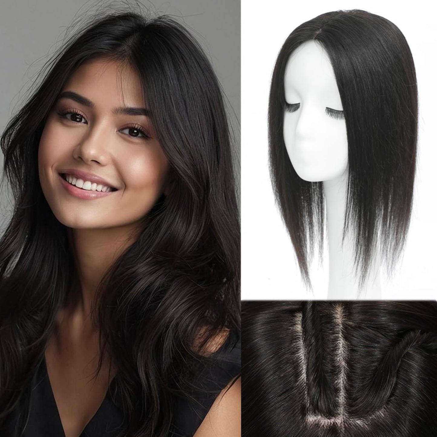 Hair Toppers for Women - Real Human Hair 14 Inch Clip-In Curtain Bangs | Big Base 360° Coverage (Light Brown)