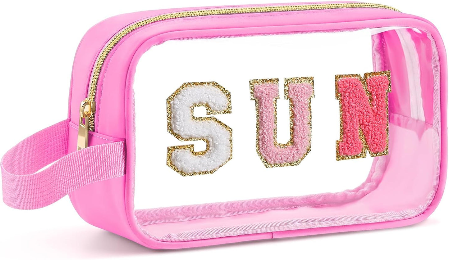 Teacher Survival Kit Bag - Waterproof Clear Makeup Pouch with Chenille Letters | Perfect Gift for Women