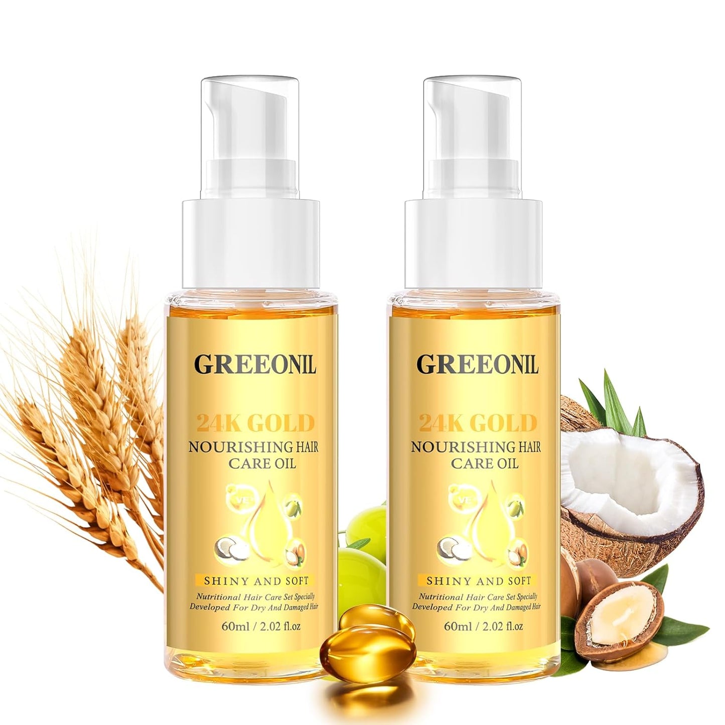 Hair Oil Treatment - Argan, Coconut & Olive Oils | Nourish & Smooth Frizz - 2 Pack for All Hair Types