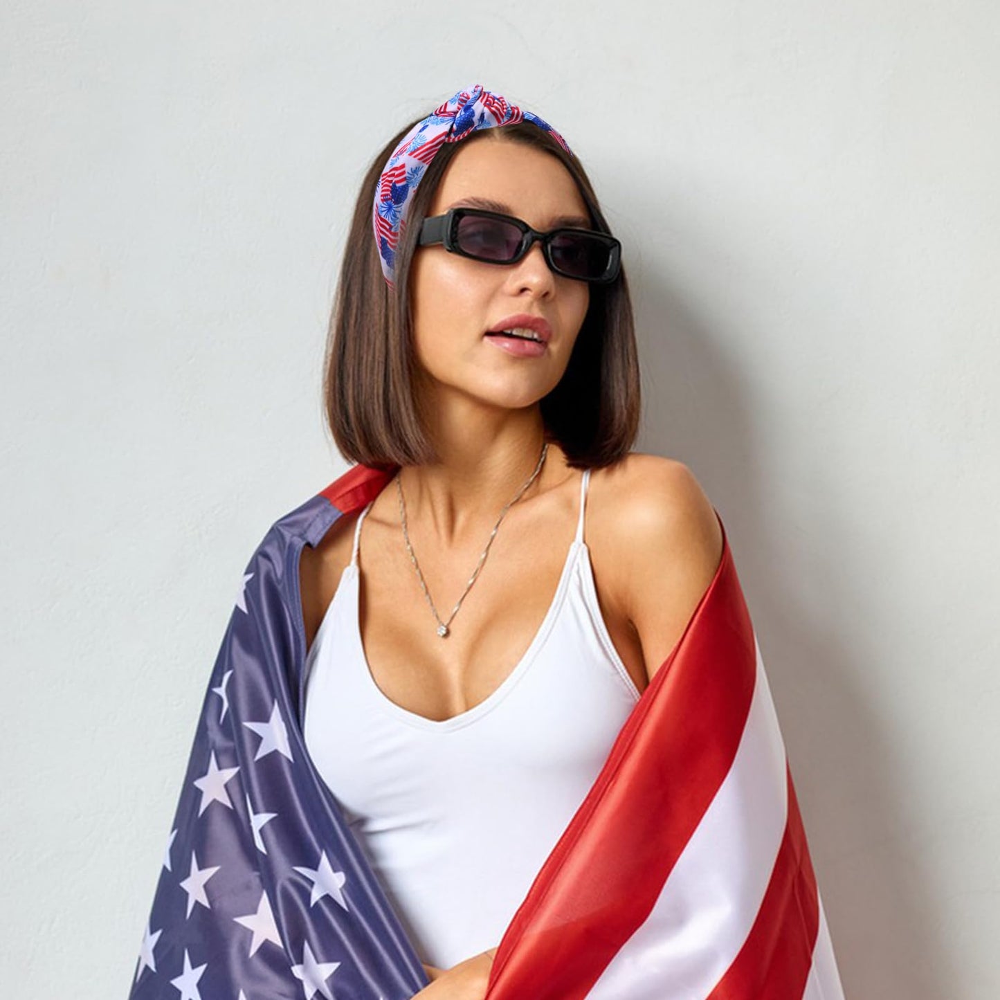 BELSITA 4th of July Headband Patriotic Hair Accessories for Women Girls USA Flag Fireworks Hair Band Non Slip Wide Knotted Independence Day Head Band 1 Pcs