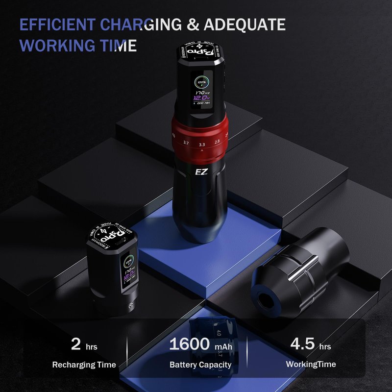 EZ P3 Pro Wireless Tattoo Machine - 6 Strokes 2.0, 2.4, 2.8, 3.3, 3.7, 4.2mm Tattoo Machine Pen with OLED Digital Display 1600mAh Battery Power Tattoo Gun (Matte Golden)