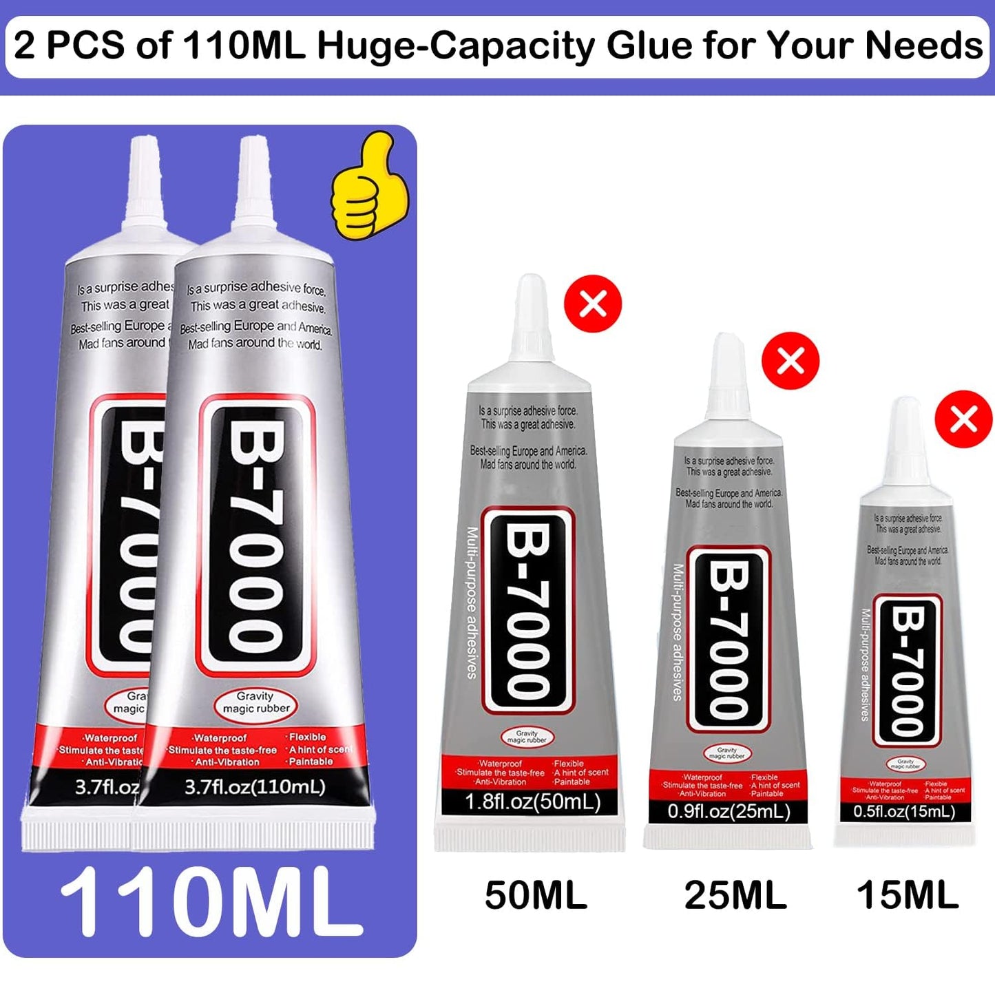 B7000 Adhesive Rhinestone Glue - 2PCS 110ml for Jewelry, Crafts & Nail Art | Includes Dotting Pens & Tweezers