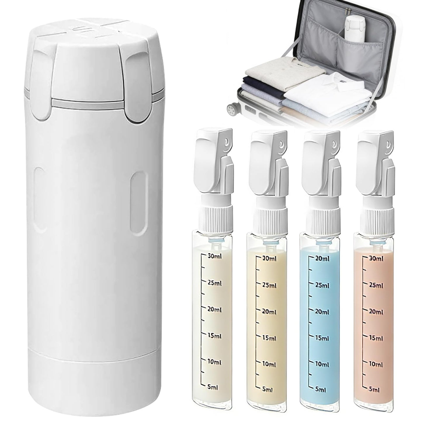 Kaminii 4 in 1 travel bottle,Travel Bottles for Toiletries,Refillable, Leak Proof and Portable,Suitable for Storing Shampoo, Shower Gel, Laundry Detergent, Suitable for Travel, Camping and Gym (Gray)