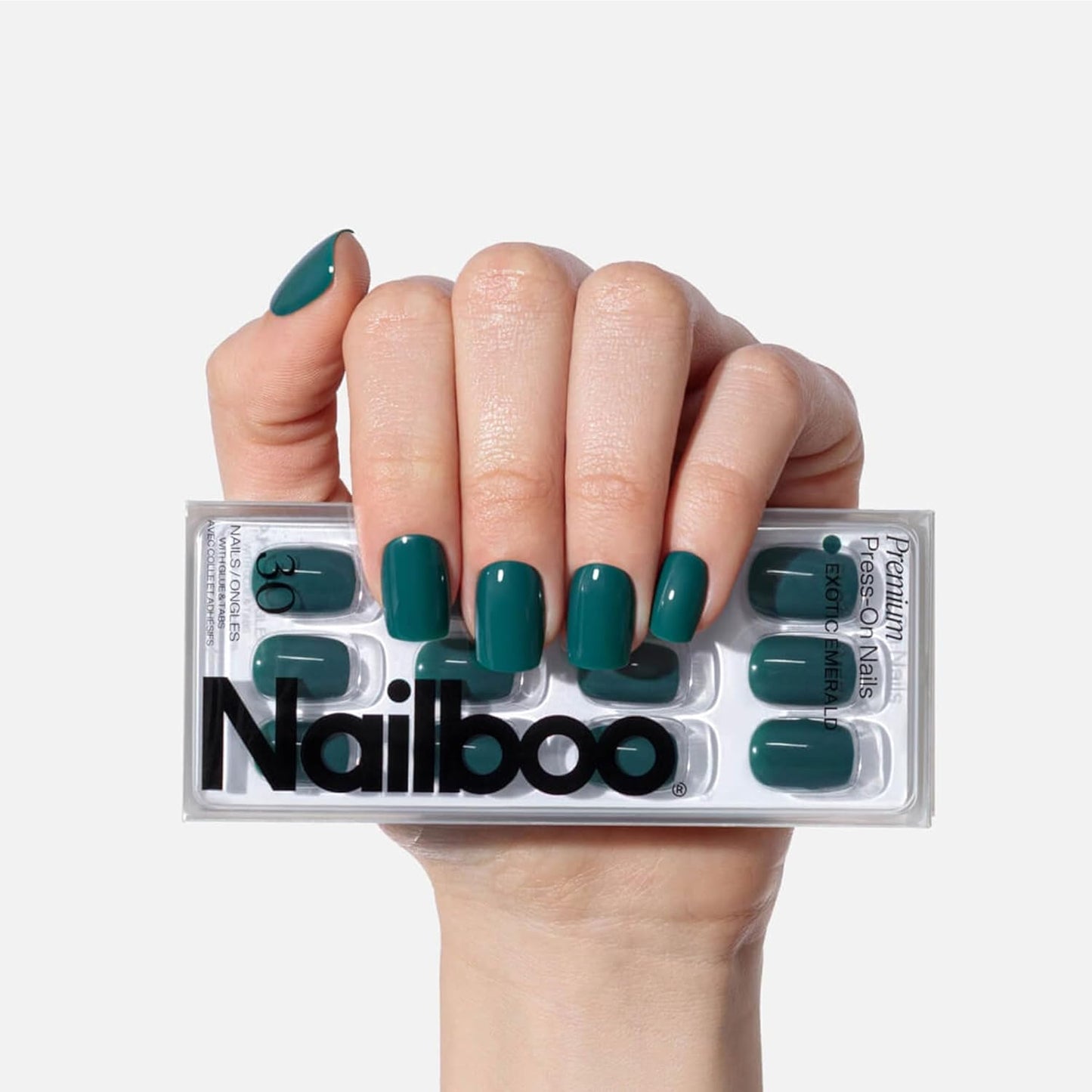 Press On Nails - Salon-Quality Reusable Fake Nails for Fast DIY Manicure | Exotic Emerald with Strong Hold Glue & Nail File