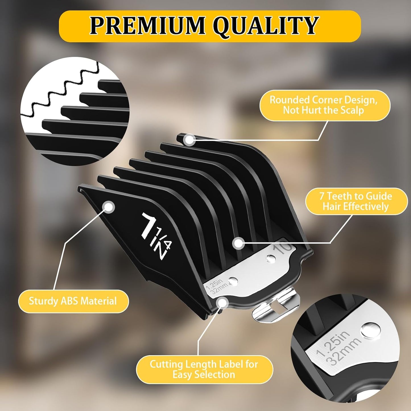 Professional Hair Clipper Guards - Metal Clip Combs for Wahl Clippers | 4 PCS Set in Black (1.25", 1.5", 1.75", 2")
