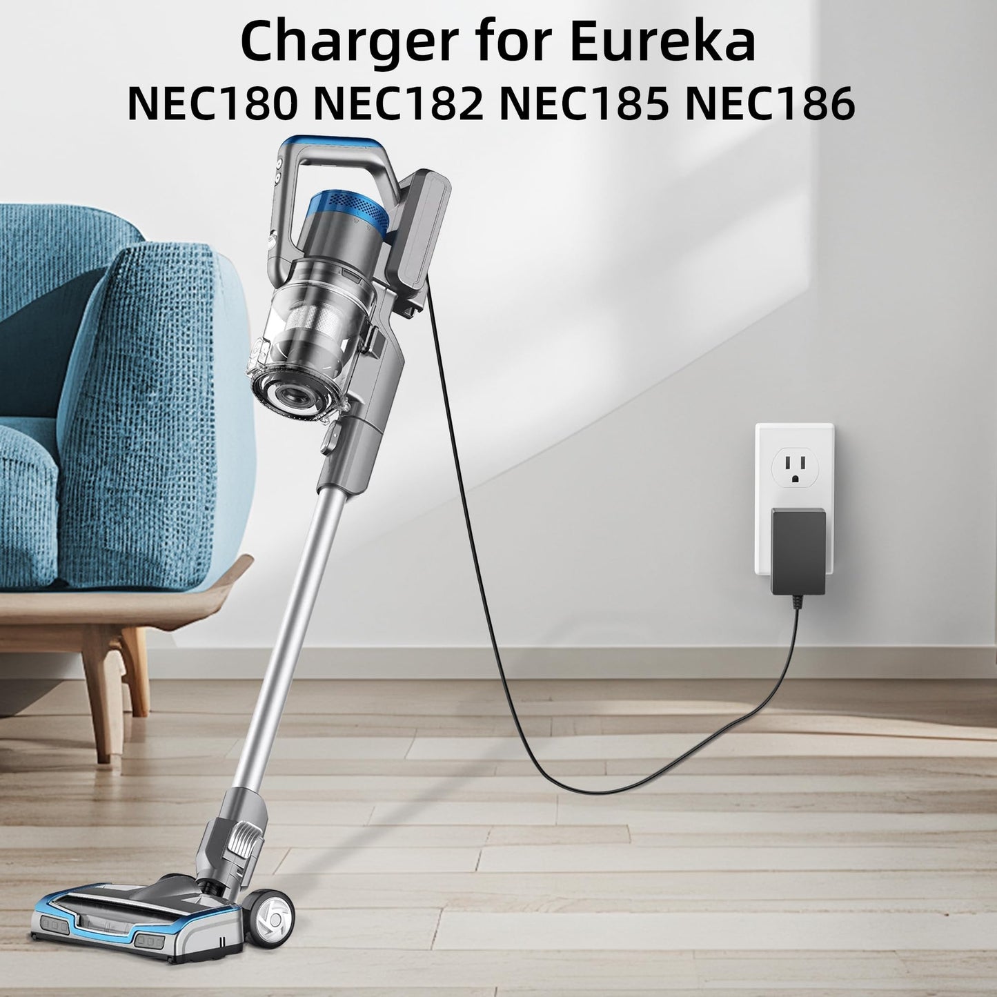 Charger for Eureka RapidClean Pro, Power Cord for Eureka Stylus Lightweight Cordless Vacuum Cleaner NEC180 NEC182 NEC185 NEC186, Length 5.9FT