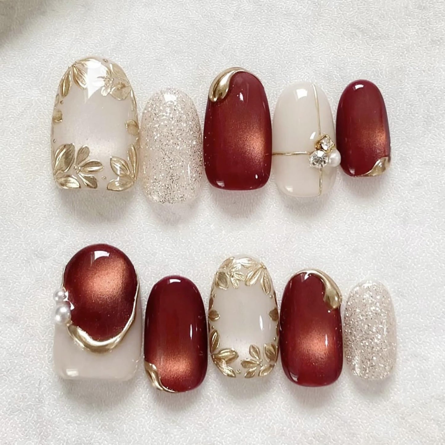 Summer Beach Press-On Nails Set - 24Pcs Medium Almond Floral Design with 3D Starfish & Seashell | Full Cover Ocean Manicure for Women