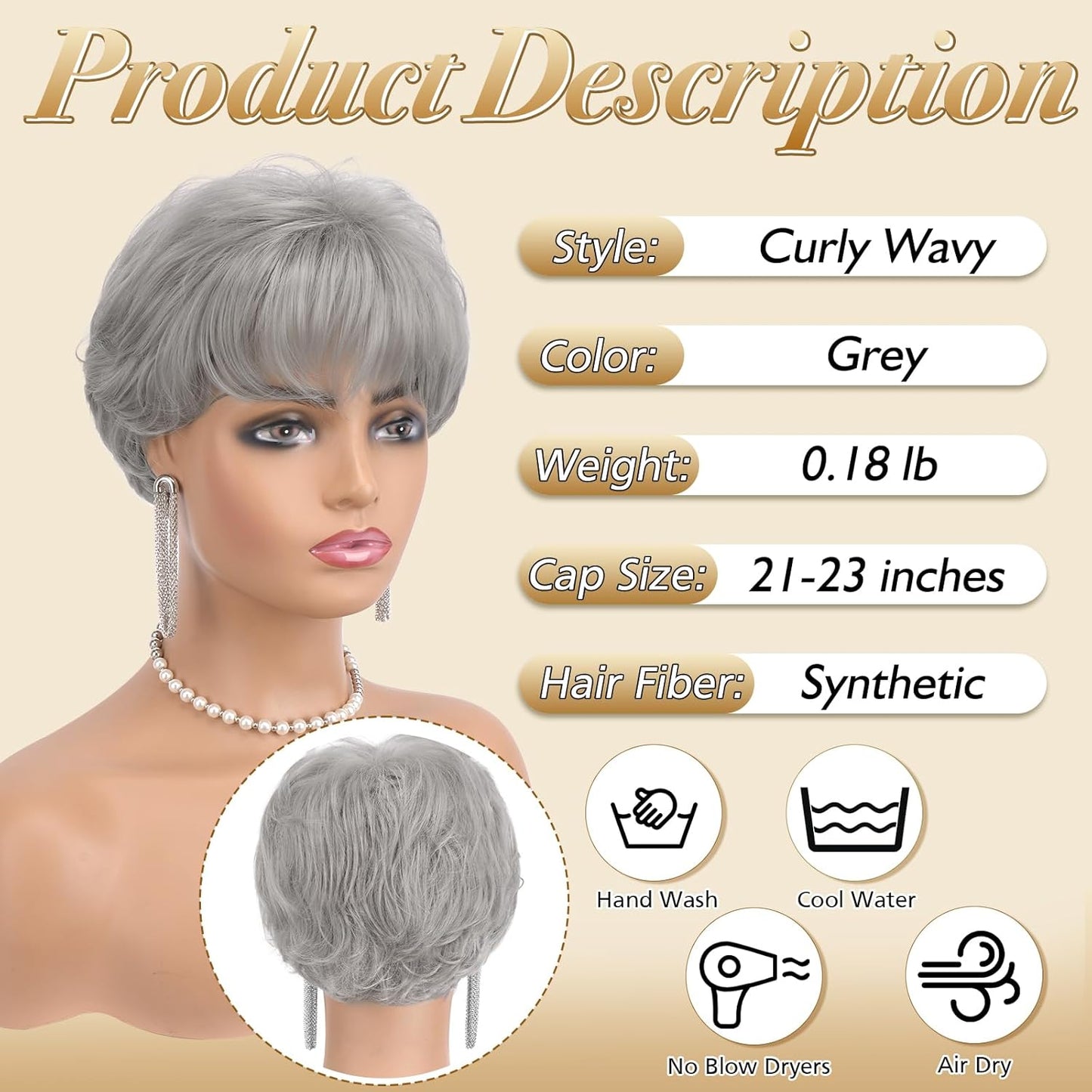 Grey Pixie Wigs for Women - Short Natural Layered Synthetic Hair | Heat Resistant Daily Wear