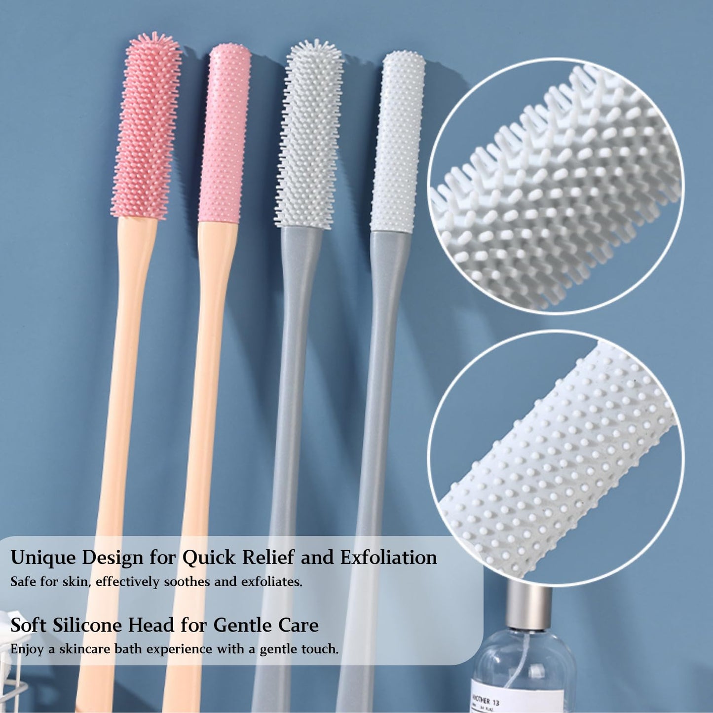 Nurlypop Toe Cleaning Brush with 15.7" Long Handle,Foot Scrubber in Shower,No Bending, Ideal for Seniors, Expecting Mothers, Men & Women | Foot Scrubber & Anti-Itch Exfoliating Brush (2 Pack) (Grey)