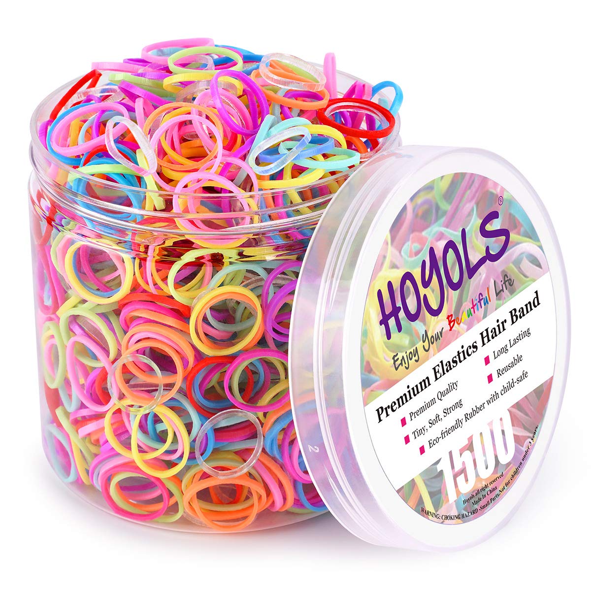 Clear Elastic Hair Rubber Bands - 1500 Mini Ponytail Holders for Kids | No Crease, 1 Inch TPU