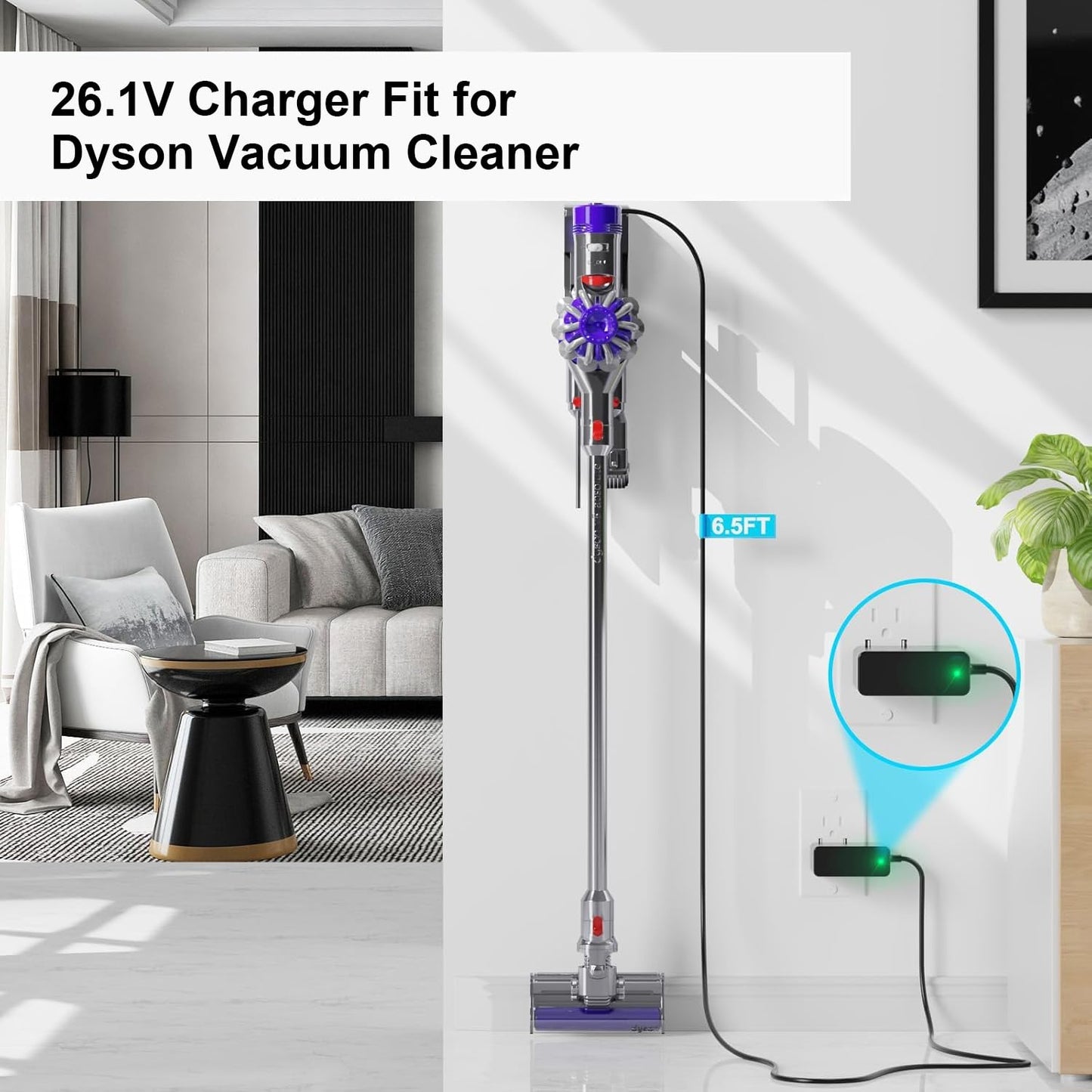 IBERLS 26.1V Replacement Charger Compatible with Dyson V8, V7, V6, SV03, SV06, SV10, SV11, DC58, DC59, DC62, DC74 Animal, Absolute, Fluffy Cordless Vacuum Cleaners Charging Cord