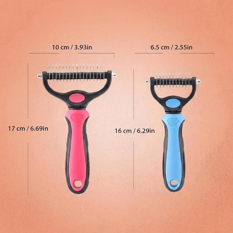 Pet Pro Grooming Tool - Professional Deshedding & Dematting Brush for Dogs & Cats | Stainless Steel Undercoat Rake (Blue, Small & Large)
