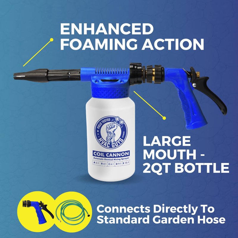 HVAC Guys Coil Cannon | AC Coil Cleaner Automatic Foaming Mixing Sprayer | Compatible with All Cleaners & Chemicals | 5 Dilution Ratios