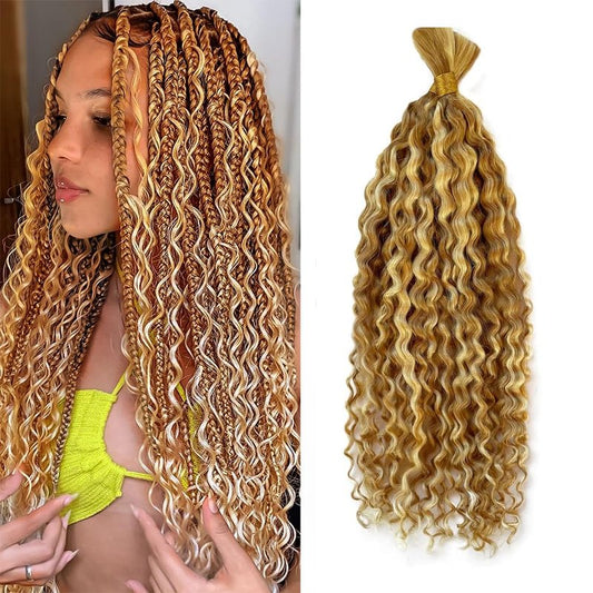 27613 Boho Human Hair Braiding Deep Wave Bulk 18 18 Inch Human Hair Weave 2 Bundle Unprocessed Brazilian Virgin Hair Blonde Deep Water Braiding Hair Extensions 100g/Pack