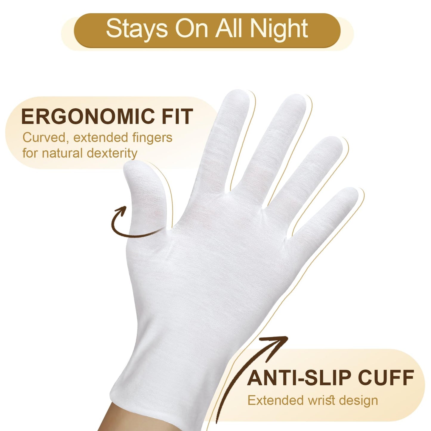 FOTKYXH 32PCS (16 Pairs) Thin White Gloves for Dry Hands Sleeping, Breathable White Glove with Elastic Cuff for Overnight Treatment, Eczema, Spa, Work, Inspection (One Size Fits Most)