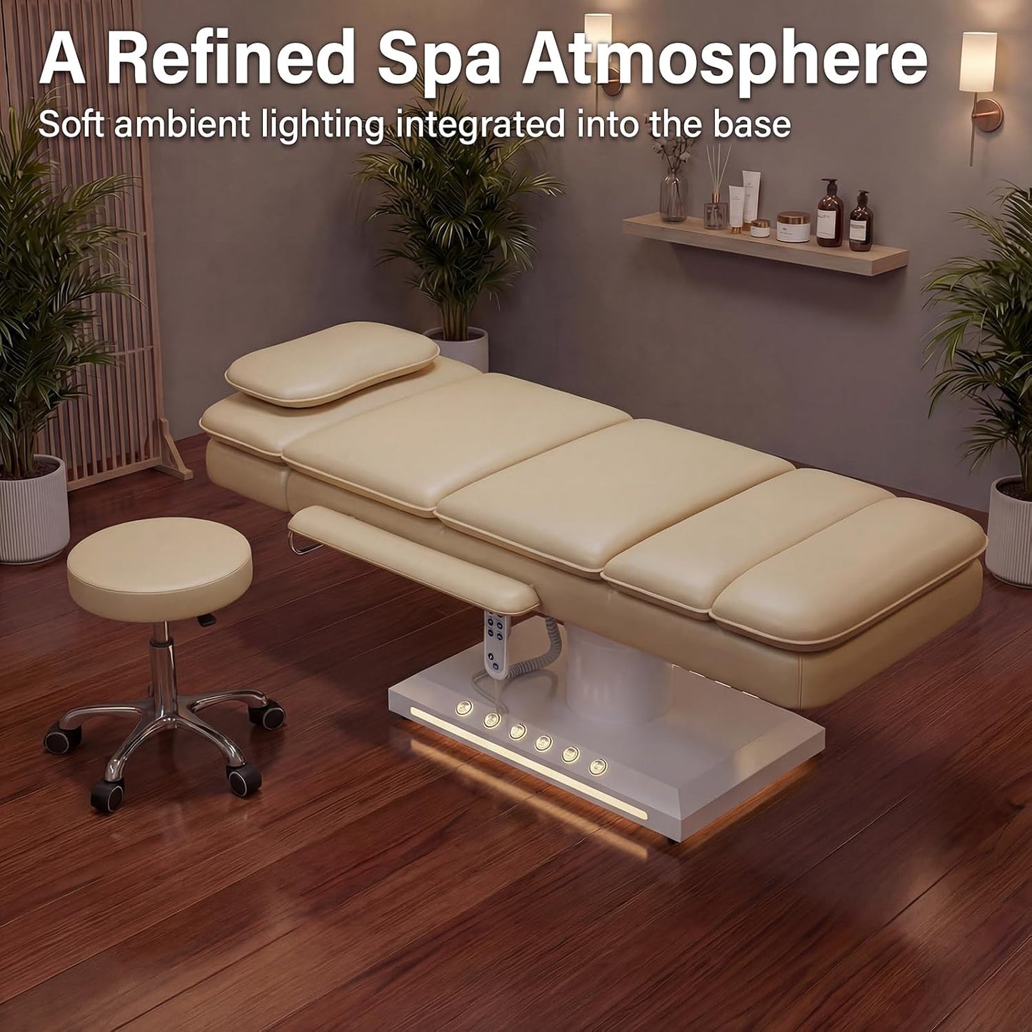 Electric Massage Table - 3 Motor Professional Spa Bed with Remote Control | Height Adjustable Facial Table (Champagne)